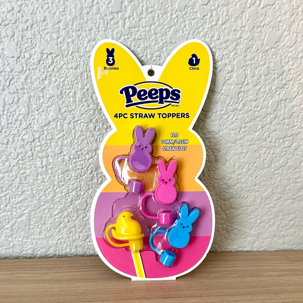 Peeps 4pc Bunny & Chick Straw Toppers - Yellow, Purple, Pink, Blue